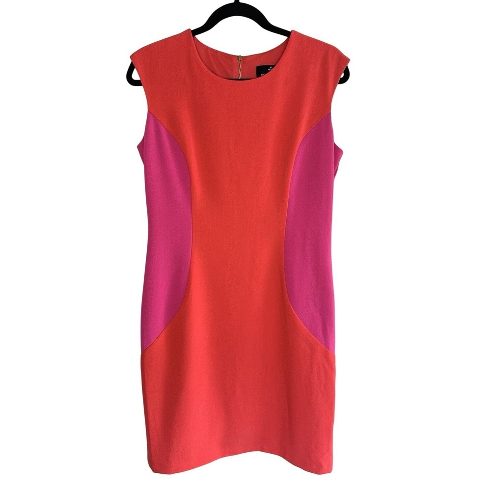 Ronni Nicole Dress Size 8 Pink Orange Colorblock‎ Sleeveless Sheath Mod Career